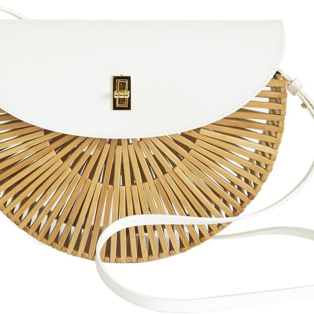 Handwoven Bamboo Bag Summer Straw Purse Crossbody Bags for Women Natural Handmad